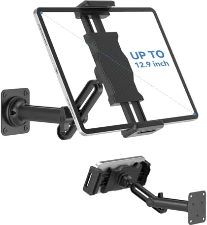 KDD Soporte de Pared para Tablet, Soporte Tablet Brazo Extensible Ajustable con Base Metálica Resistente,Giratorio de 360° Soporte Pared iPad, Apto para iPad Pro, Air, Mini, Galaxy Tab,4,7-13"