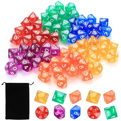 72 PcsDados Poliédricos, Dados de rol PoliédricoDados D10 de 10 Caras, Dados Acrílicos para D&D/RPG/MTG Juegos de Mesa, con 1 Bolsa de Almacenamiento