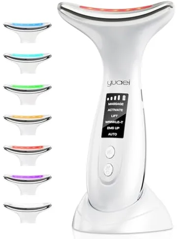 Masajeador Facial Electrico Cara Masaje: 6 Modos Aparato Faciales 7 Colores Led Máquina Mujer Reafirmante - 45℃ Ems Antiarrugas Belleza Dispositivo Reductor De Papada Lifting para Líneas del Cuello