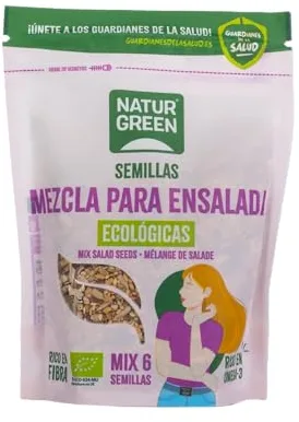 NaturGreen - Mezcla de 6 Semillas Ensalada Bio, 200 g, Mezcla de Semillas de Girasol, Calabaza, Lino, Sésamo y Amapola, Rico en Omega 3, Fibra y Proteína, Ecológico y Vegano