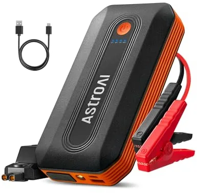 AstroAI B8 Arrancador de Baterias de Coche, 3000A 12V Arrancador de Coches Portatil (para 5.5L Disésel o 7.0L Gas), Jump Starter con Protección Inteligente con Luz LED para Cohe y Moto, Naranja