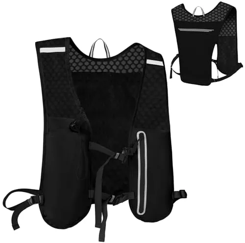 Alaoo Chaleco Running, Multifunción Mochilas de Hidratación,Mochila Hidratación Ligero con Reflectante y Correas Pecho Ajustables, Chaleco Running Mujer Hombre para Correr Trail Marathoner(Negro)