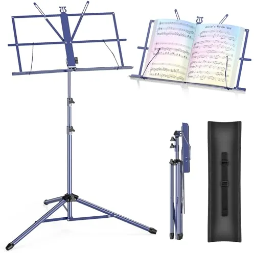 New Bee Atril para Partituras 2 en 1 Atril Musica, Plegable Soporte para Libros de Escritorio Soporte para Partituras Altura Ajustable Portátil