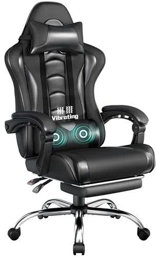 Yaheetech Silla de Oficina Silla Gaming con Reposapies Silla Ergonómica con Ruedas Silla Ordenador Ajustable Silla con Soporte Lumbar Capacidad MAX 136 KG Negro