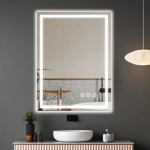 Ratsamee Espejo Baño con Luz 60x80cm, Espejos de Baño con LED con Antivaho, Regulable, 3 Colores Luz, Función Memoria