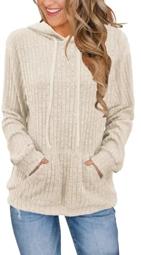 DUOEASE Top Mujer con Capucha Casual Elegantes Sudaderas Mujer con Bolsillo Manga Larga Otono Invierno Sudadera(Albaricoque L)