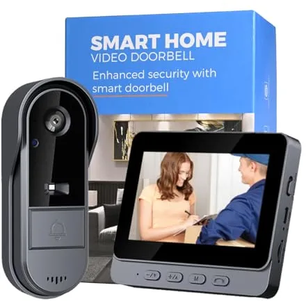 Timbre visual inalámbrico, cámara exterior impermeable de 1080p, pantalla de 4,3 pulgadas con cable, audio bidireccional, cámara gran angular de 170°, visión nocturna, sin aplicaciones ni Wi-Fi