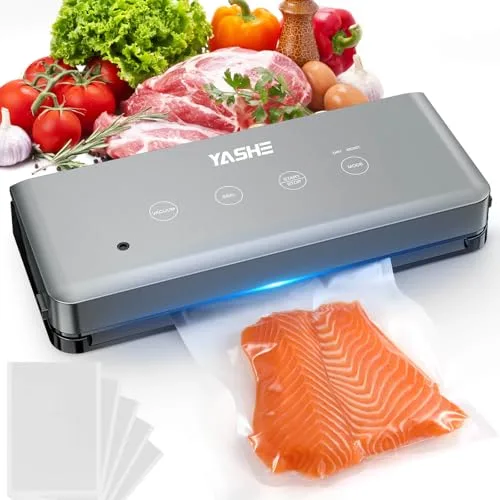 YASHE Envasadora al Vacío con Modos Seco y Húmedo, 5 en 1 Envasadora al Vacio Domestica para Cocina Sous Vide y Conservar Carne, Pescado, Frutas y Verduras