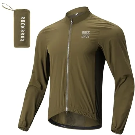 ROCKBROS Chaqueta Cortavientos Ligero para Hombre, Ropa Deportiva Transpirable Reflectante con Bolsillos para Ciclismo Senderismo Deportes al Aire Libre, Marrón XXL