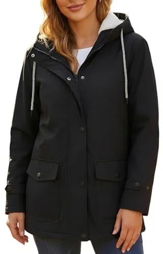 chiguomaoyi Mujeres Chaquetas impermeables al aire libre Softshell Chaqueta con capucha Windbreak Impermeable para el otoño invierno (Negro,XL)