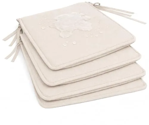Pack 4 Cojín para silla 40x40x2 cm|Repelente al agua y fácil de limpiar|Con cintas de sujeción|Funda con cremallera desmontable|Uso interior y exterior|Ideal para comedor, terraza, jardín u oficina
