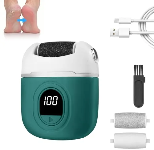 OSDUE Lima Electrica Pies Durezas, 2 en 1 Molinillo Pies Quita Durezas y Elimina Callos Profesional Foot File con 3 Rodillos Recambio Distintos Gramajes Pantalla Digital para Pies Suaves, Verde
