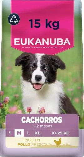 Eukanuba, alimento para Cachorros con Pollo Fresco para Razas Medianas - Alimento seco Premium para Perros Junior, 15 kg
