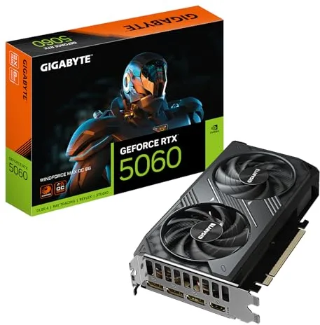 GIGABYTE GeForce RTX 5060 WINDFORCE MAX OC 8G Tarjeta Gráfica – 8 GB GDDR7, 128 bits, PCI-E 5.0, 2512 MHz Frecuencia del núcleo, 3 x DisplayPort, 1 x HDMI, NVIDIA DLSS 4, GV-N5060WF2MAX OC-8GD