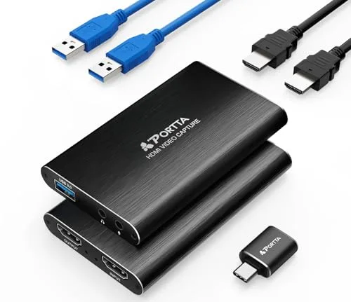 Portta Tarjeta de Captura de Video HDMI, transmite y graba en 1080P60 con latencia ultrabaja, Entrada HDMI 4K, Salida USB 3.0 a PC, Compatible con videocámara/PS4/PS5/Xbox/Nintendo Switch 2/OBS