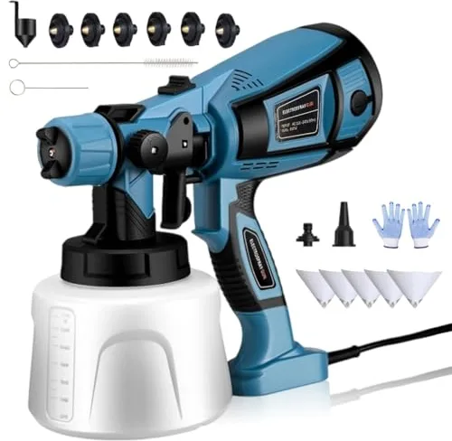 Pistola Pintura Electrica,Pistola para Pintar Paredes y Techos con Cable de 3m de Longitud, 850W 1400mL HVLP Pistola Pintar Electrica Pulverizador de Pintura,con 6 Boquillas y 3 Patrones