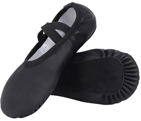 Acfoda Zapatillas de Danza Cuero Zapatos de Ballet Suela Completa Calzado Gimnasia Ritmica Transpirable Antideslizantes Bailarinas para Niña y Mujer Negro 40