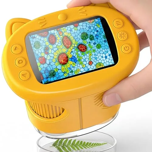 OAEBLLE Microscopio para Niños, Microscopio Portátil Digital 1000X 4K con Pantalla IPS 2,4", 8 LED, USB Recargable, Juguete Exploración Casa y Exterior, Niños 3-12 años
