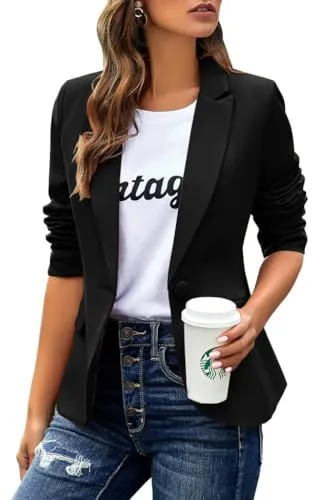 Cicy Bell Chaqueta de mujer casual de manga larga con solapa, chaqueta de trabajo para oficina, Negro , XXL