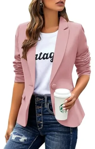 Cicy Bell Chaqueta de mujer casual de manga larga con solapa, chaqueta de trabajo para oficina, Rosa., XL