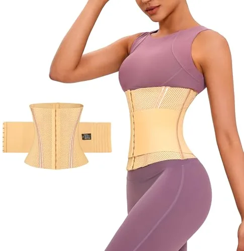 PQWEUU Corsés Fajas Reductoras Moldeadora Corset Reductor Adelgazante Mujer y Hombre Entrenador de Cintura Postparto Cinturón Transpirable Faja Trimmer Waist Trainer (Beige, XS(40-48KG))