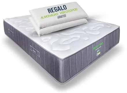 Matnature Naturfresh 150x190 – Colchón Viscoelástico con Muelles Ensacados | Altura 22 cm | Máximo Confort | Transpirable, Antiácaros, Ergonómico, Firmeza Media-Alta | 2 Almohadas de Regalo