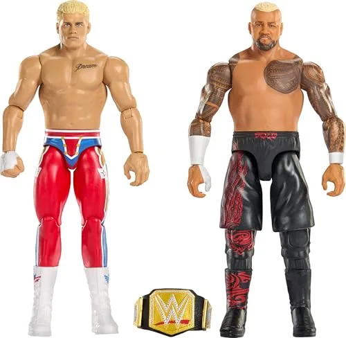 Mattel WWE Main Event Showdown Series24 Cody Rhodes y Solo Sikoa, Pack de 2 Figuras de acción coleccionables de 15,24 cm con Accesorios, JHJ54