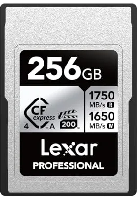 Lexar Professional Silver Series CFexpress 4.0 Tipo A 256 GB, Tarjeta CFe hasta 1750 MB/s de Lectura, VPG200, Tarjeta de vídeo CF 8K, Tarjeta de Memoria Compatible con cámaras Sony Alpha y Sony FX