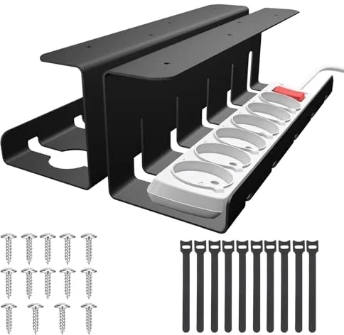 AiQInu Bandeja Organizador Cables Escritorio Juego de 2, con Accessori, Recoge Cables Mesa Escritorio, Accesorios para Almacenar y Esconder Cables, Regleta de Soporte para Oficina