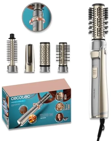 Cecotec Cepillo de Aire Rotativo CeramicCare 5in1 AirBrush Gyro Elite. 1100W, Función Iónica, 5 Cabezales, Función Rotativa Bidireccional, Revestimiento Cerámica, Punta Fría, 3 Modos Temperatura