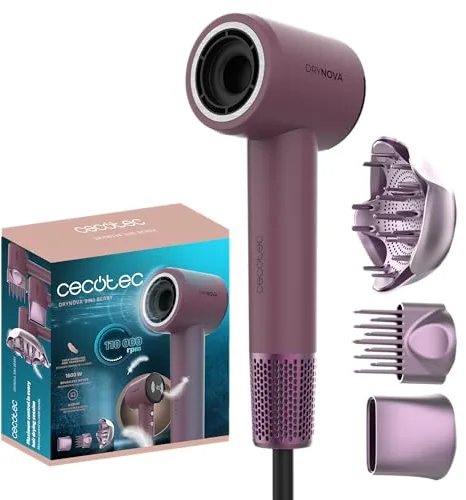 Cecotec Secador de Pelo Compacto y Ligero DryNova 3in1 Berry. 1600W, 110000RPM, Motor Brushless, Voluminizador, Difusor y Concentrador, Generador Iones, Silencioso y Duradero, 4 Ajustes Temperatura