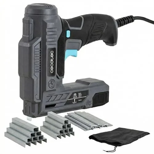 Cecotec Grapadora Eléctrica con Cable FastTacker 400 Power, 70W, Cable 3m, Compatible con Diferentes Tamaños de Grapas y Clavos, Incluye 2000 Grapas (2 Tamaños), 1000 Clavos y Bolsa Transporte