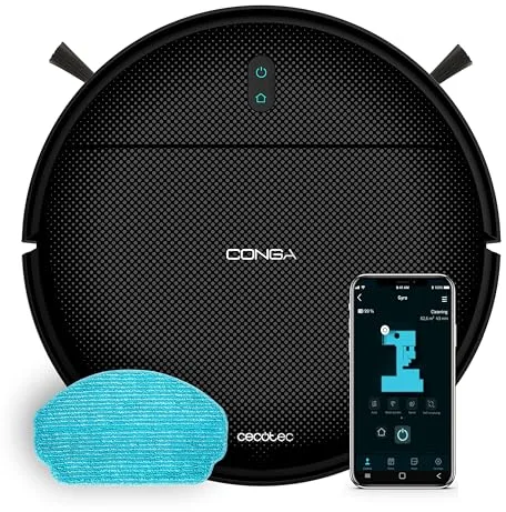 Cecotec Robot Aspirador con Navegación Giroscópica y App Conga M10 X-Treme. 2000Pa, Barre, Aspira, Friega y Pasa la Mopa, Autonomía 120mins, Sensores Anticaídas y 2 Cepillos Laterales