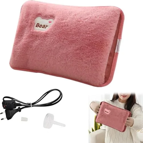 Bolsa de Agua Caliente Eléctrica,Bolsa De Agua Caliente Con Funda,Saco Calienta Camas Portátil,Recargable Portátil,A Prueba De Fugas,Mantiene El Calor Durante Mucho Tiempo (Rosa)