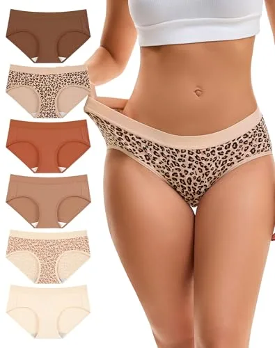 INNERSY Bragas Algodon Mujer Comodas Cuecas Mulher Algodão Braguitas Hipster Deportivas Pack de 6 (L, 2 Leopardo/4 Colores Lisos)