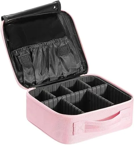 Luxspire Estuche de Maquillaje para Viajes, Estuche Cosmético, Caja Cosmética Profesional, Bolsa Portátil para Artistas, Organizador de Artículos de Tocador con Divisores Ajustables, Rosa