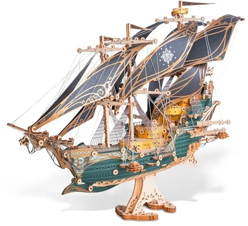 FUNPOLA Puzzle 3D de Madera Barco Pirata – Maquetas para Construir para Adultos, Kit de construcción de velero, Aventura, decoración hogar, Regalo Creativo para Adultos y Adolescentes (Verde)
