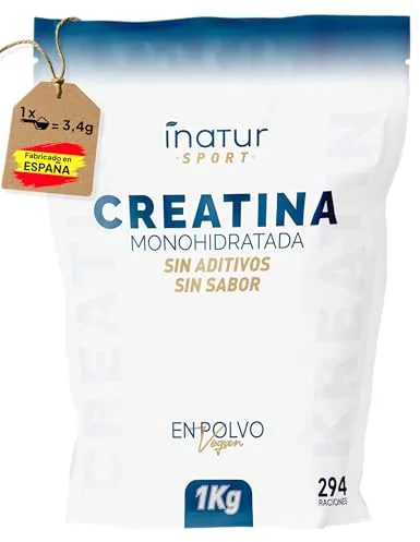 Creatina Monohidratada en polvo 1kg / 294 dosis - 100% Creatina Monohidrato Micronizada - Pura - Sin aditivos - Sin Sabor - Vegana - SIN GLUTEN - Incluye dosificador - Alta solubilidad