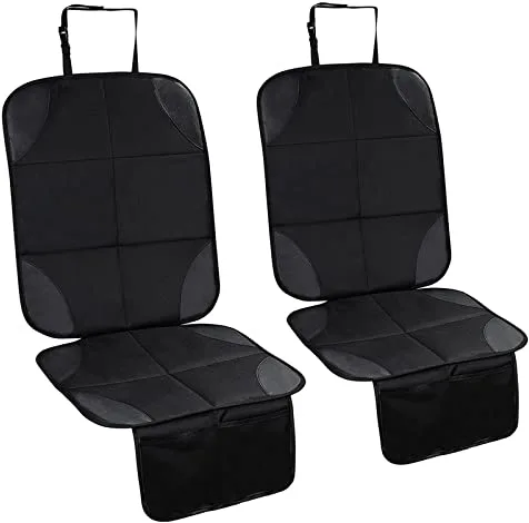 Elsrantor 2 Piezas Protector Asiento Coche Silla Bebe, Universal Funda Coche Asiento Compatible Isofix con Organizador Bolsillos, Antideslizante Impermeable Protector Seguro para Asiento Infantil
