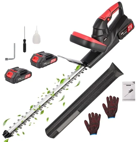 Cortasetos a Batería 48 cm,con 2x2.0Ah Baterías,15 mm Espacio Entre Dientes,18500 RPM, Cortasetos Eléctrico Inalámbrico para Setos, Arbustos y Jardín