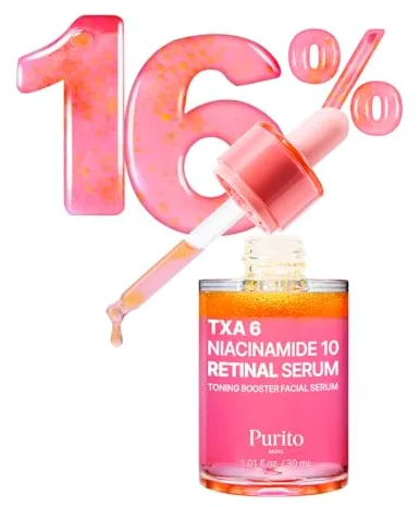 PURITO TXA 6% Niacinamida 10 Retinal Suero Facial, para Manchas Oscuras, Marcas Post-Acné, Tono Desigual e Hiperpigmentación, 16% Fórmula Triple Activa para Piel Clara, Cuidado de la piel Coreana