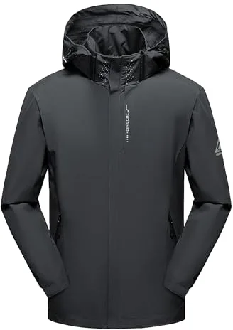 AMZSPORT Hombre Impermeable Chaqueta Cortavientos Ligera y Plegable Transpirable para Senderismo,Running,Viajes,Senderismo,Gris M