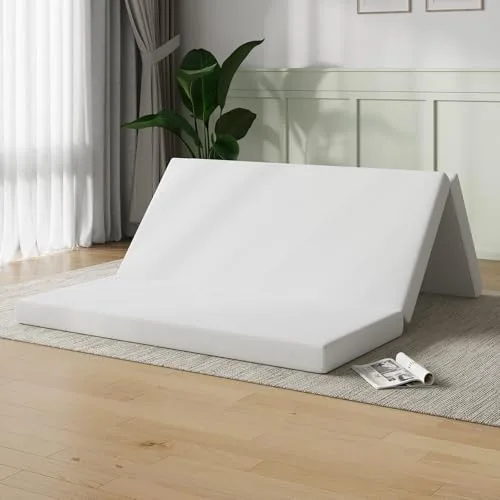 Novilla Colchón Plegable 10 cm, Cama Supletoria de 3 Piezas con Espuma Alta Densidad, Funda Lavable y Transpirable, Ideal para Invitados, Camping y Viajes, Incluye Bolsa de Almacenaje (135x190 cm)