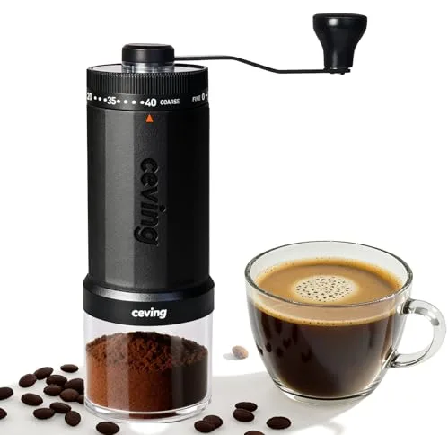 Primer Molinillo de Café Manual del Mundo con Capacidad para 60g, Molino Cafe Manual Portátil con Ajustes de 40 Niveles y Muelas Cónicas de Cerámica para Espresso, Pour Over, Camping, Viajes, Regalo