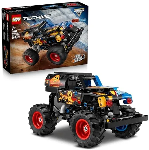 LEGO Technic Monster Jam Grave Digger Fuego y Hielo - Camión de Juguete de Carga Manual - Maqueta de Coche de Carreras con Detalles Realistas - Regalo de Cumpleaños para Niños y Fans de 7+ Años 42219