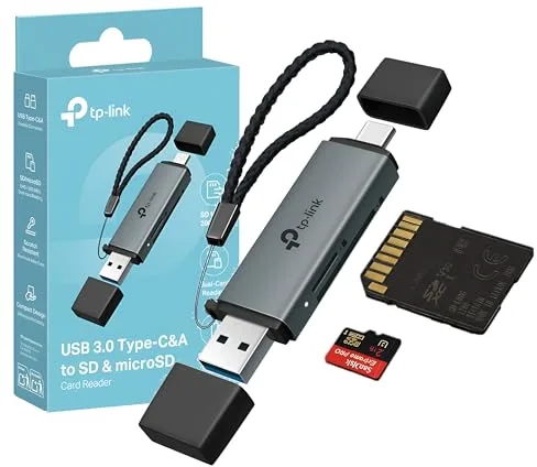 TP-Link UA430D - Lector de Tarjetas USB C y USB 3.0 Dual Conector, Card Reader, Compatible con SD/Micro SD/SDHC/SDXC/TF, Lectura Simultánea para iPhone 17 Pro MAX iPad Macbook Galaxy S25 S24 Windows