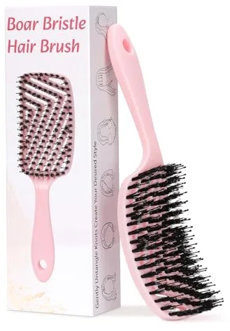 Euqvunn Cepillo Cerdas Jabalí de Doble Filamento, Peine Antitirones para Desenredar Sin Dolor, Aportar Brillo, Equilibrar Aceite Natural y Masajear el Cuero Cabelludo, Suave con Cabello Grueso/Largo