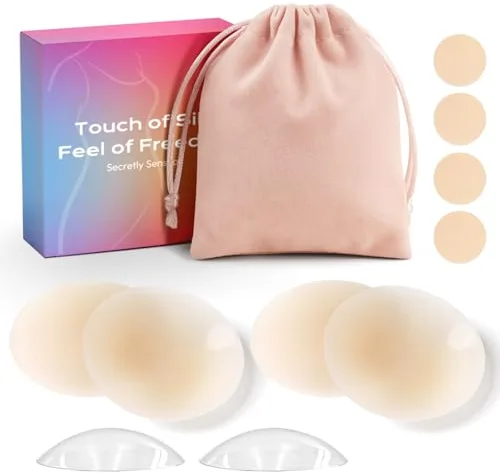 daidora 2 Pares de Pezoneras Adhesivas Invisibles de Silicona, Impermeables, Reutilizables y Invisibles, Incluye Bolsa de Almacenamiento Beige