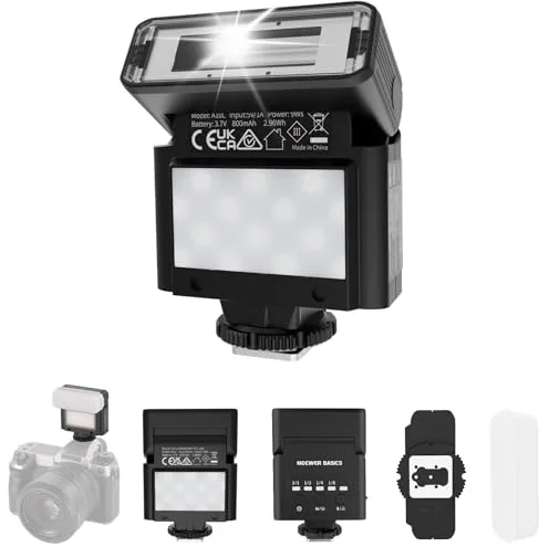 NEEWER Basics - Mini Flash de cámara con luz LED de Video de 2 W, GN10, 0,5 a 3,5 s, 550 Flashes, batería de 6500 K ± 300 K, 800 mAh, Compatible con cámara Canon Fujifilm Sony Nikon Ricoh DSLR