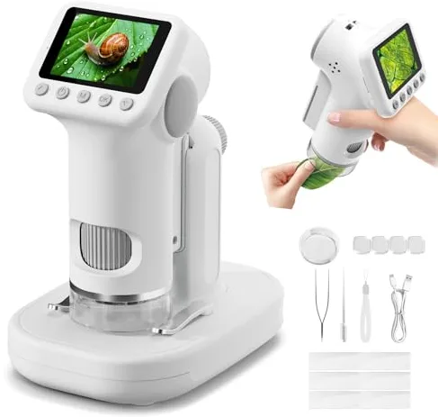 HEWEIMEI 1600X Microscopio para Niños, 2.0" Pantalla Mini microscopios Digitales con Kit de Portaobjetos y 6 Luces LED, Juguetes Ciencias Educativas, Niños Alumnos de 3 a 12 Años